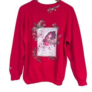Vintage 80s Christmas Crewneck Sweatshirt Pullover XL Novelty Red Sweater